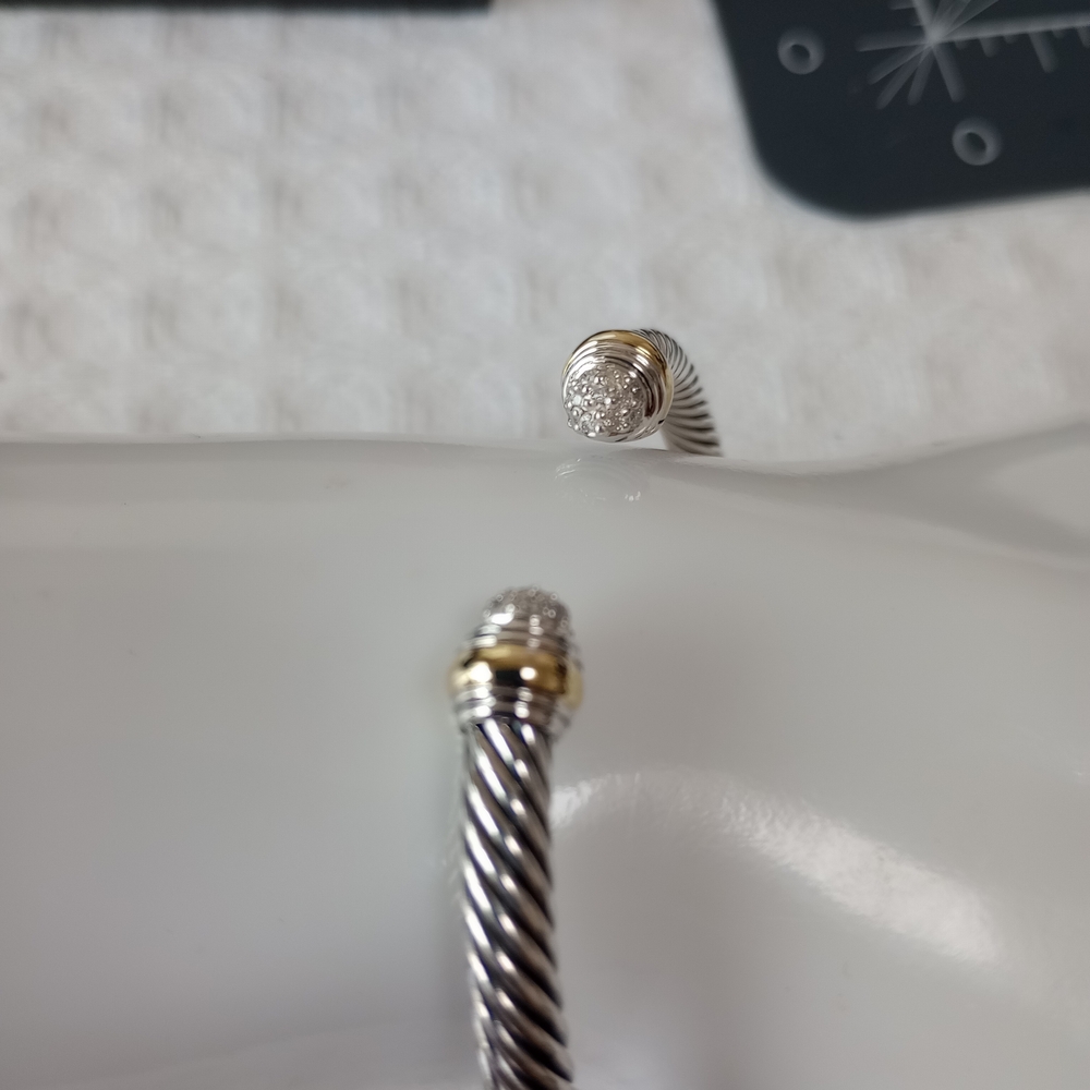David Yurman 5 mm Cable Silver & Yellow Gold With Diamonds Bracelet - Picture 4 of 9